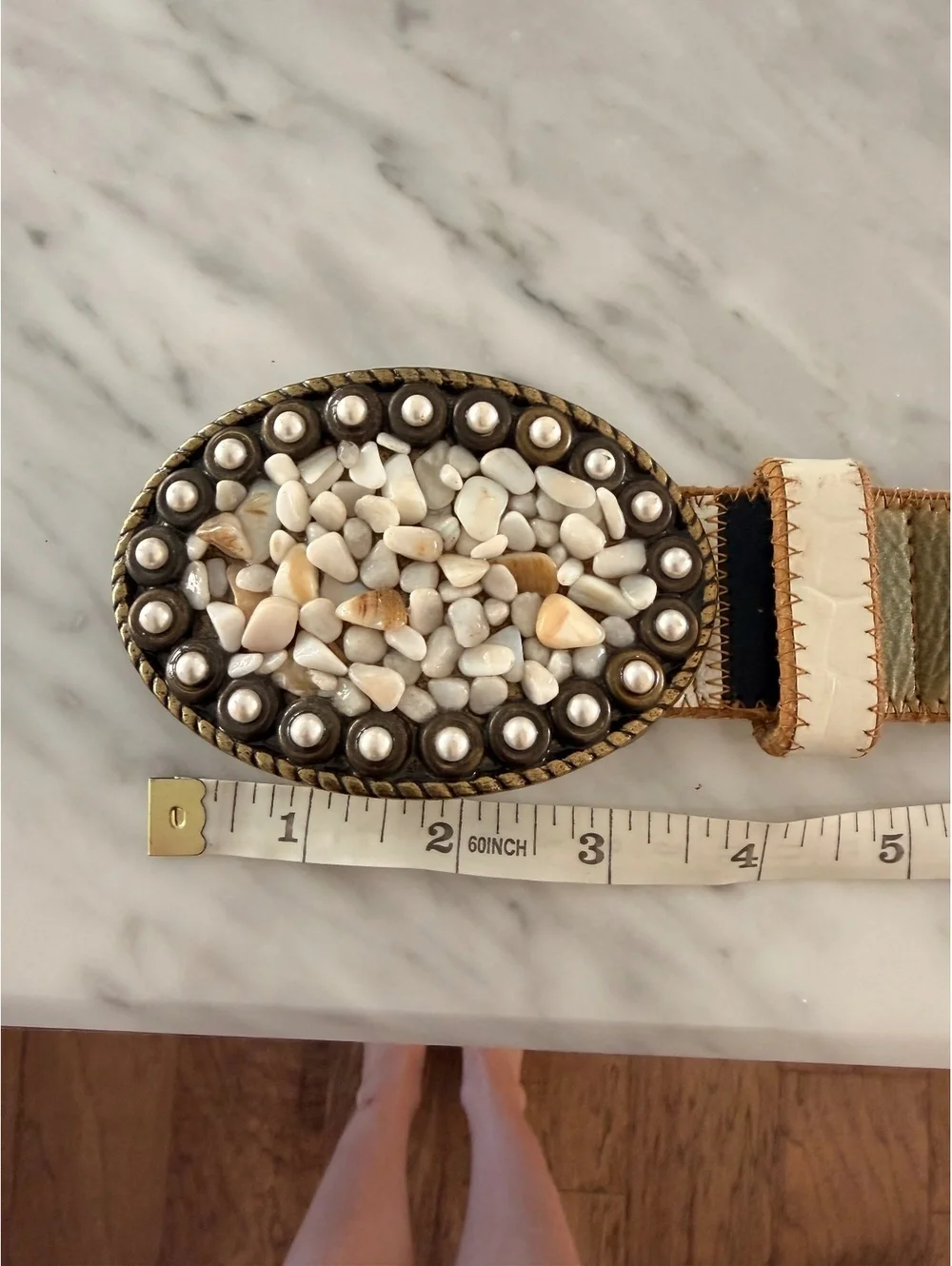 VIntage Elite Accessories Patchwork Belt with Decorative Stone Buckle